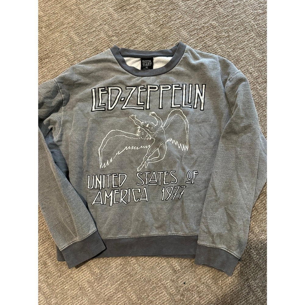Led Zeppelin USA 1977 Tour Graphic Sweatshirt Grey XXL Swan Song Icarus Logo